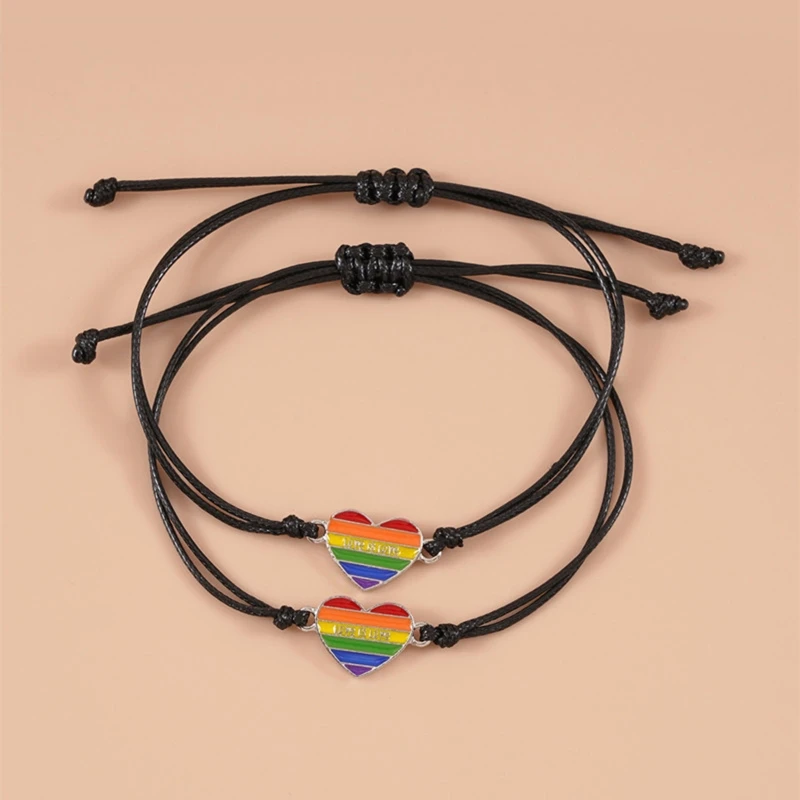 N1HE 2Pcs Promise Love Heart Regenboog Strand Armbanden Set Mooie Rekbare Armband Voor Vrouwen Meisjes Paar Vriendschap