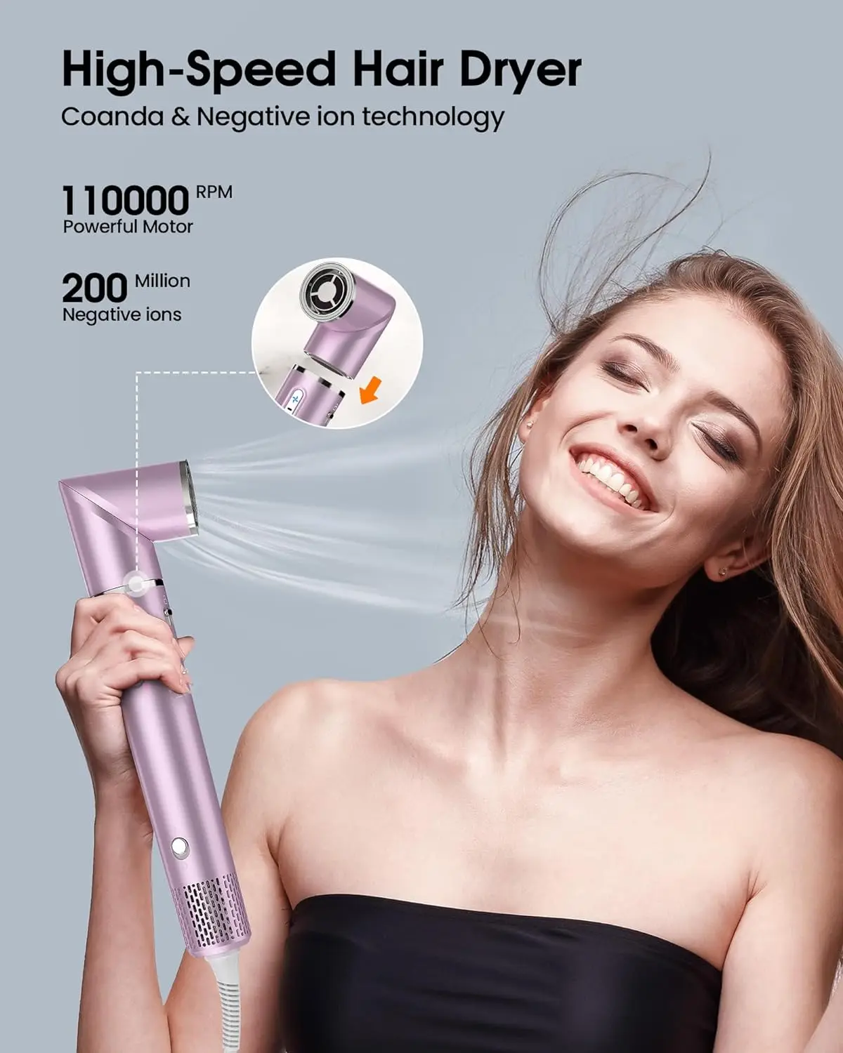 Hair Dryer Brush：Blow Dryer Brush 3 in 1 With 110,000 RPM High-Speed Negative Ionic Blow for Blow Out and Hair Styling