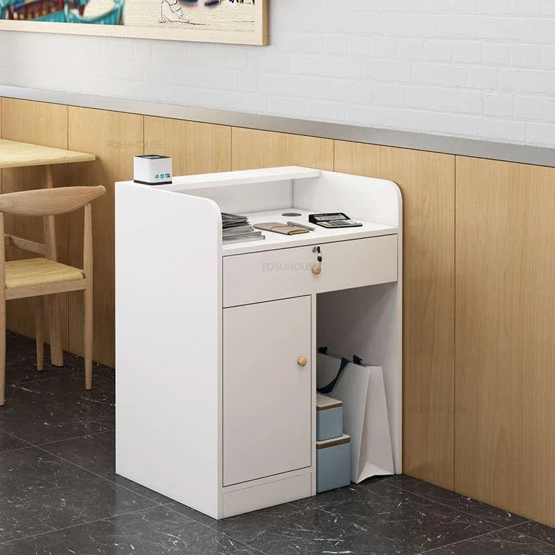 Nordic Small Reception Desks Restaurant Front Desk Reception Counter Cashier Bar Table Modern Desks for Beauty Salon C