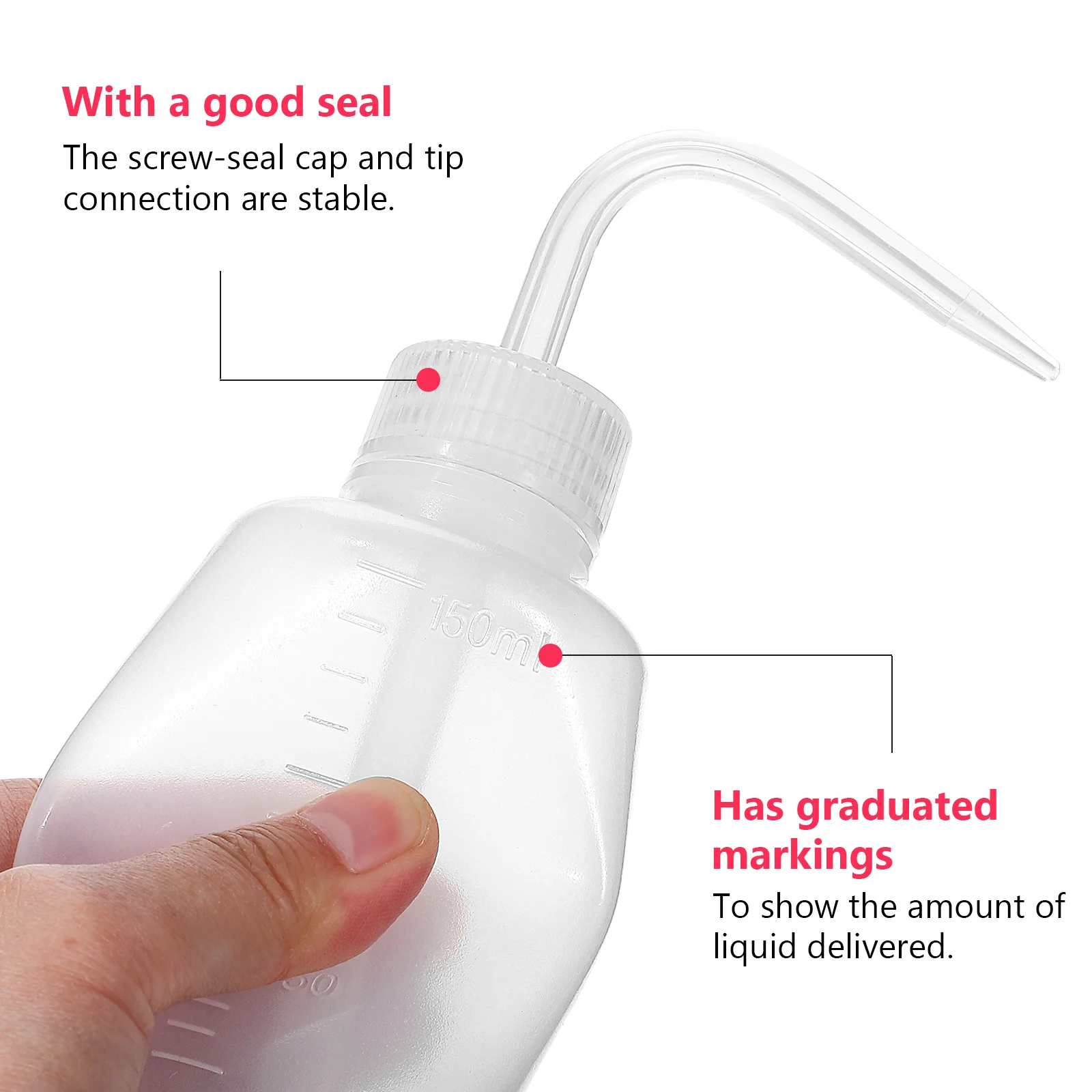 3 pcs White Plastic Wash Bottle With Graduated Markings Narrow Tip For Lab Tattoo Refillable Containers Squeeze Bottles Small
