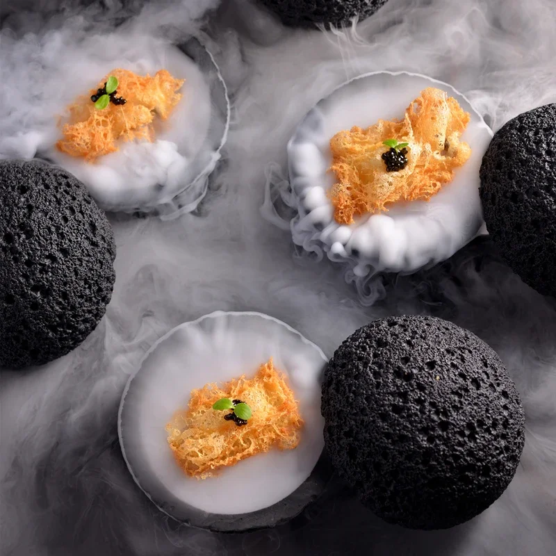 

Smoked Round Imitation Volcanic Ball Bowl Planet Of Tableware Black Molecular Bowls Creative Stone Soup Cuisine Disk