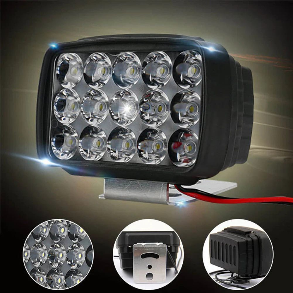 

Motorcycle Headlight 15 LED Driving Spot White Light Fog Motorbike ATV UTV Truck ABS Plastic + Metal Stem 2000LM