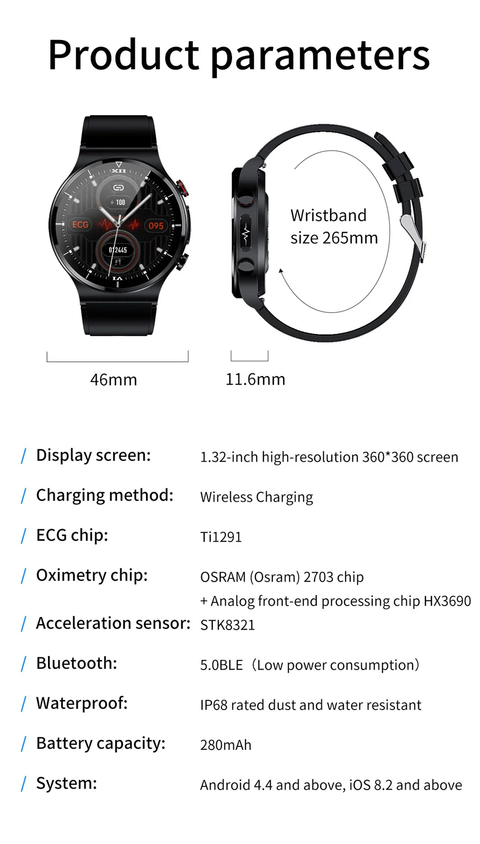 2022 New ECG+PPG Smart Watch Men Blood Pressure Heart Rate Watches IP68 Waterproof Fitness Tracker 1.32" 360*360 HD Smartwatch