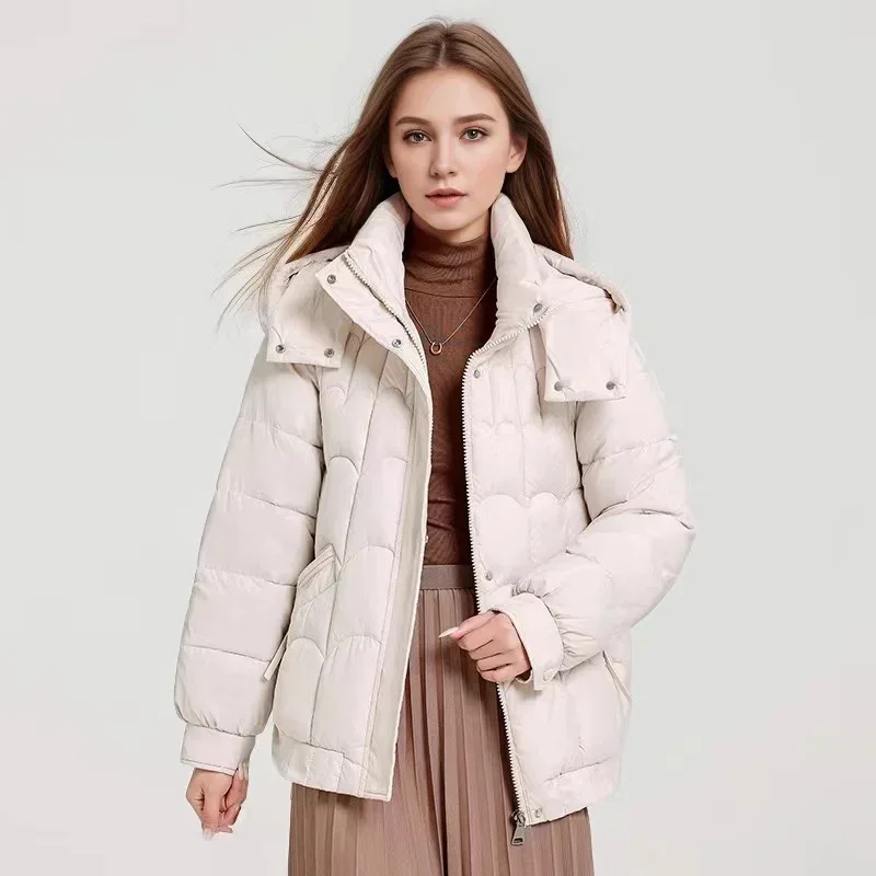 Winter Women's Jacket Pure Color Parkas Hooded Stand Collar Warm Down Cotton Jacket Female Short Puffer Zipper Coats