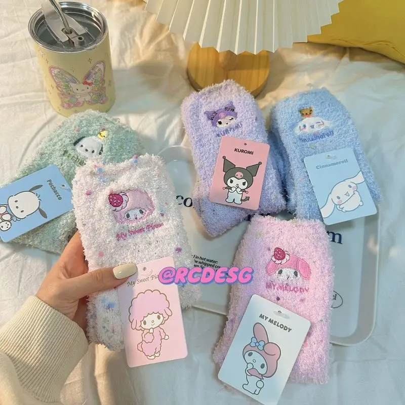 

Sanrio Kawaii Kuromi Sock My Melody Coral Fleece Pochacco Mid Calf Socks Stay Warm Cute Cartoon Sleep Socks Birthday Gift