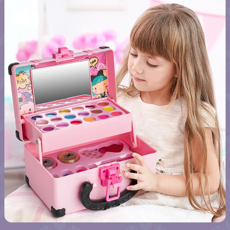 Children Makeup Cosmetics Pretend Playing Box Princess Make Up Girl Toy Play Set Lipstick Eye Shadow Safety Nontoxic Kit Toy Kid 2