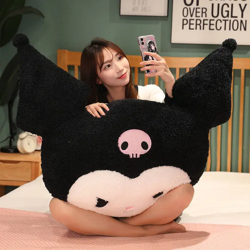 Sanrio Kuromi Doll Plush Toy Large Peripheral Demon Throwing Pillow Dormitory Cushion Gift  Room Decor  Por Mayor kuromi strawberry bear doll toy cartoon hooded u shaped neck pillow office napping pillow travelling plane hooded u pillow toy