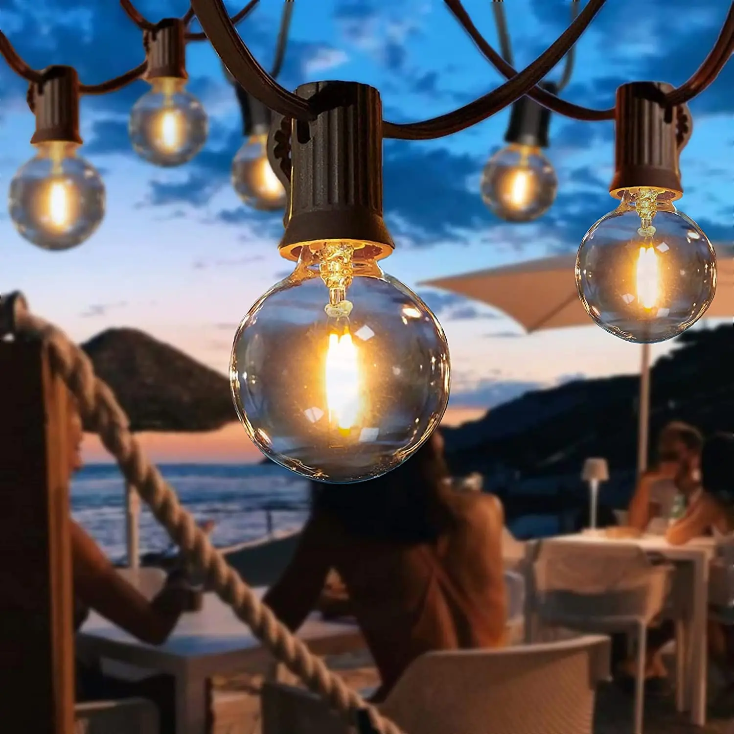 Guirnalda de luces LED G40 para exteriores, 25 bombillas, globo, Patio, jardín, lámparas para acampar, terraza, fiesta, decoración de boda