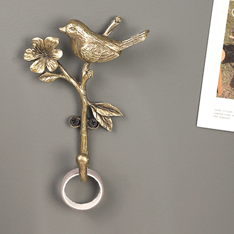 Alloy Decorative Hook 2pcs Retro Hook Set Golden Wall Coat Racks Flowers Bird Hanger Room Decoration Accessories Key Holder 5