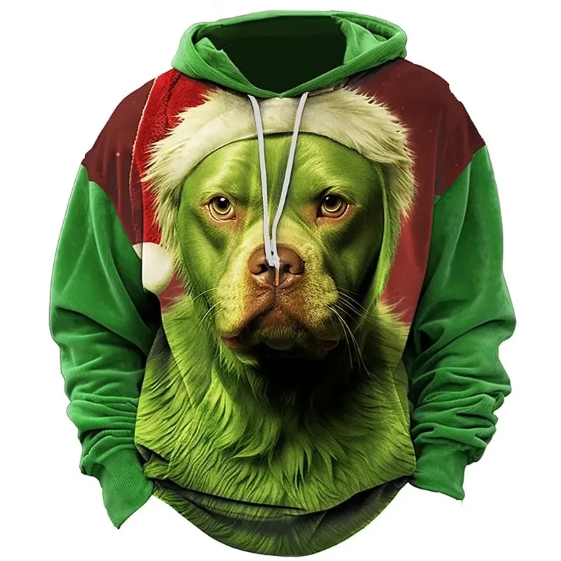 Cat Christmas Hoodies Men Christmas Animal Print Long Sleeve Sweatshirt Autumn Winter Men Clothing Fashion Holiday Casual Tops