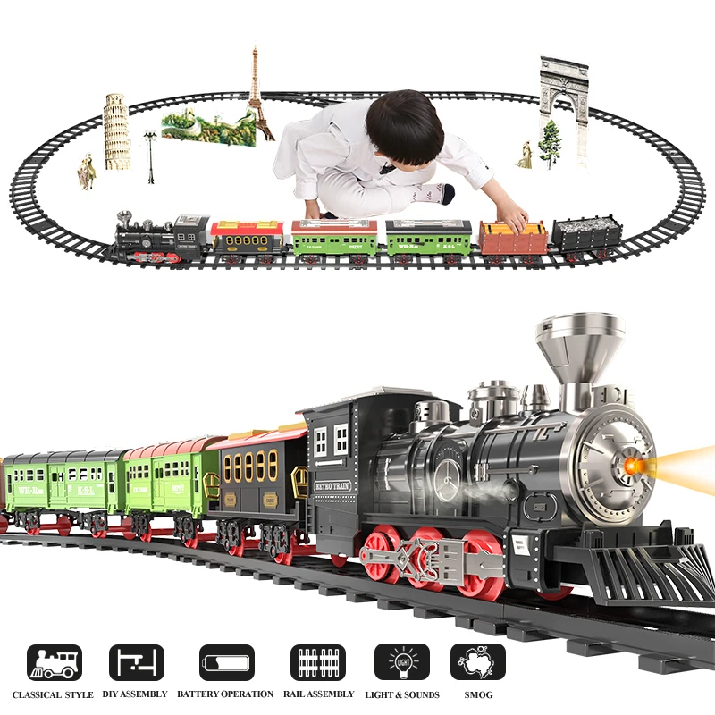 Electric Train Set For Kids Battery-Powered 3 Cars And 10 Tracks Old Boys  Girls