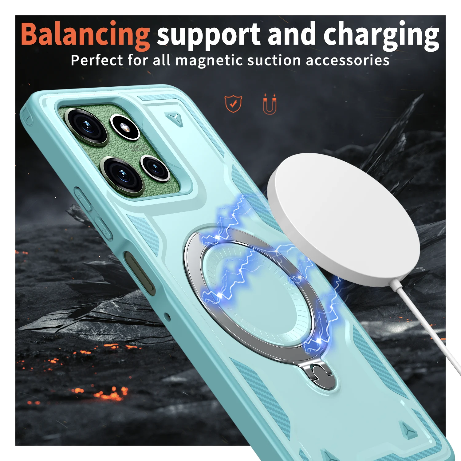 Enhanced Magnetic Phone Case with Rotating Ring Holder and Hard Shell Design
