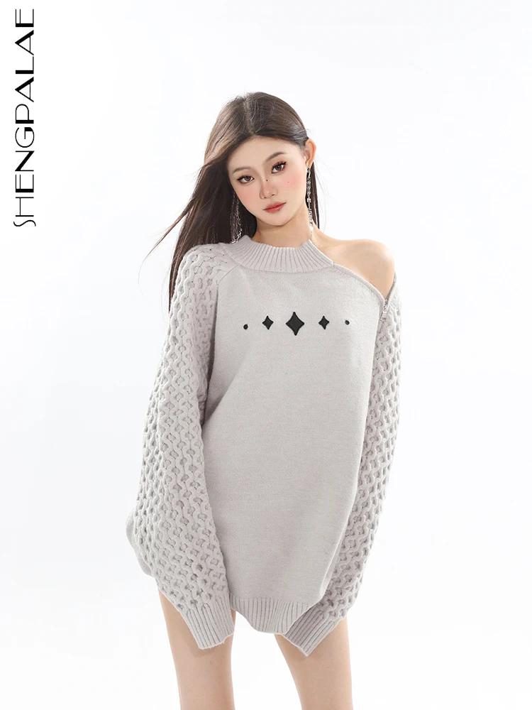 

SHENGPALAE Autumn Fashion Off-the-shoulder Three-dimensional Texture Sweater For Women 2023 New Elegant Causal Loose Top 5R7401