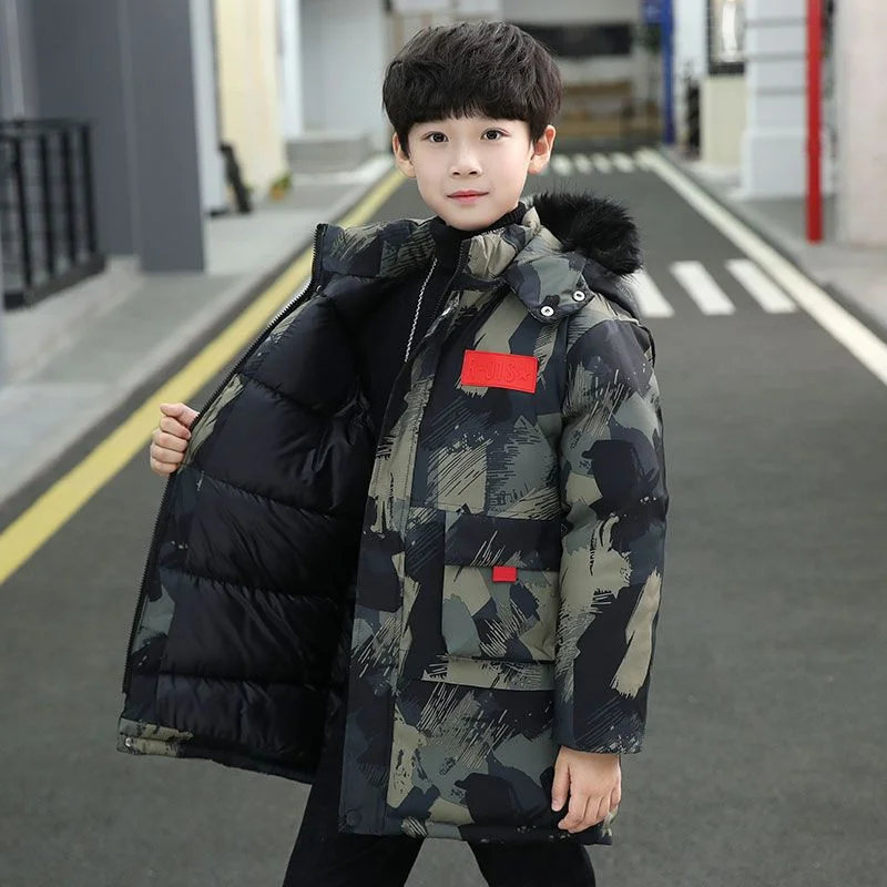 Boys Down Coat Jacket Cotton Outerwear Windbreak Furs Thicken Velvet Winter Warm Christmas Gift Children's Clothing