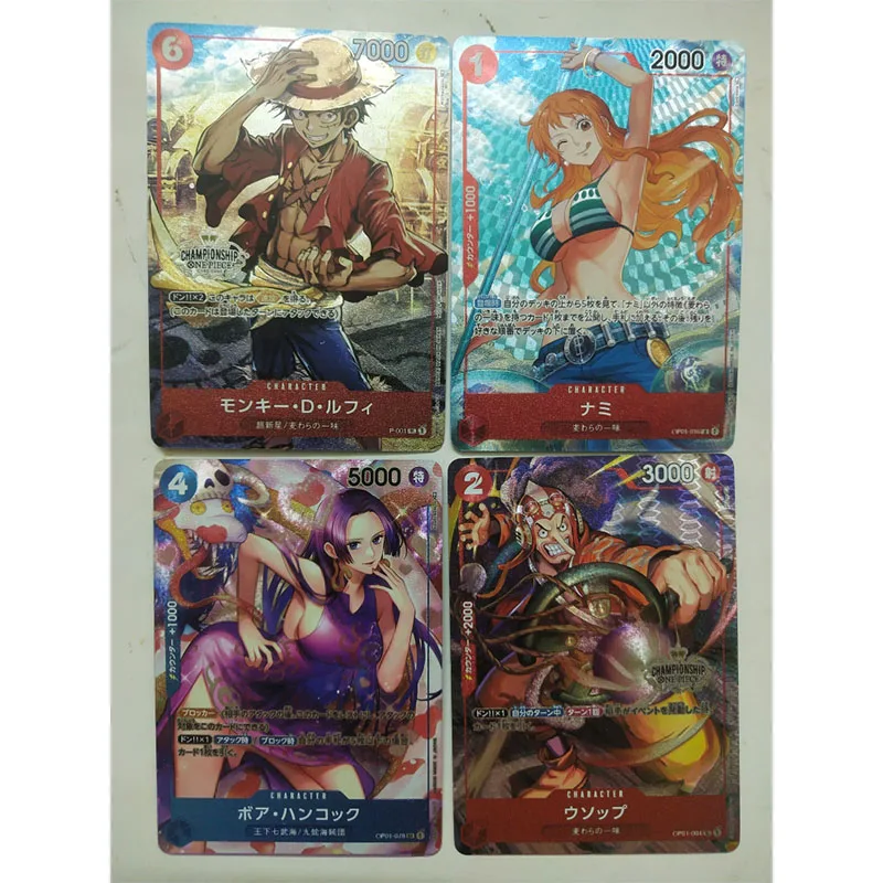 

4Pcs/set One Piece Opcg Diy Monkey D Luffy Nami Usopp Boa hancock Coarse Flicker Card Anime Game Collection Card Festival Gifts