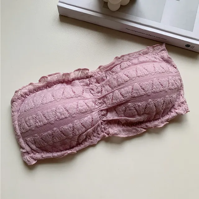 2021 Female Summer Crop Tank Top Women Fashion Deep V Lace Bras Embroidery Floral Tank Top Bra Wrapped Chest Camisole Padded Bra purple 6