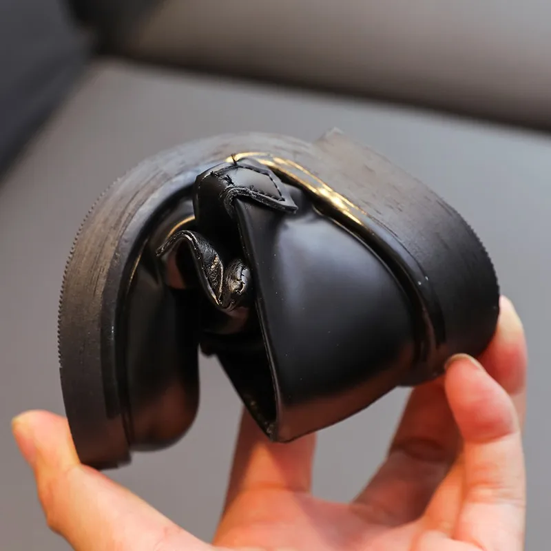 Leather Kids Shoes for Girls with Bow Non Slip Soft Sole