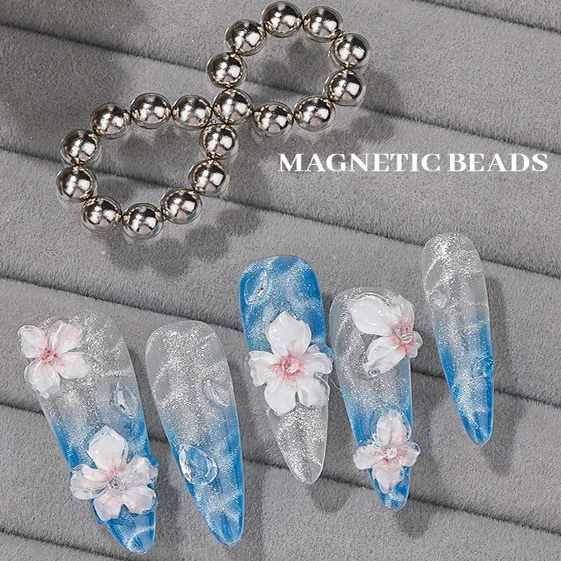 Round Magnetic Bead Nail Art Multi-Function Magnet Cube Stones for Water Wave Ripple Cat Eye Design Gel Polish Manicure Tools Cat Eye Nail Tool Magnetic Nail Art Tools Magnetic Nail Tools