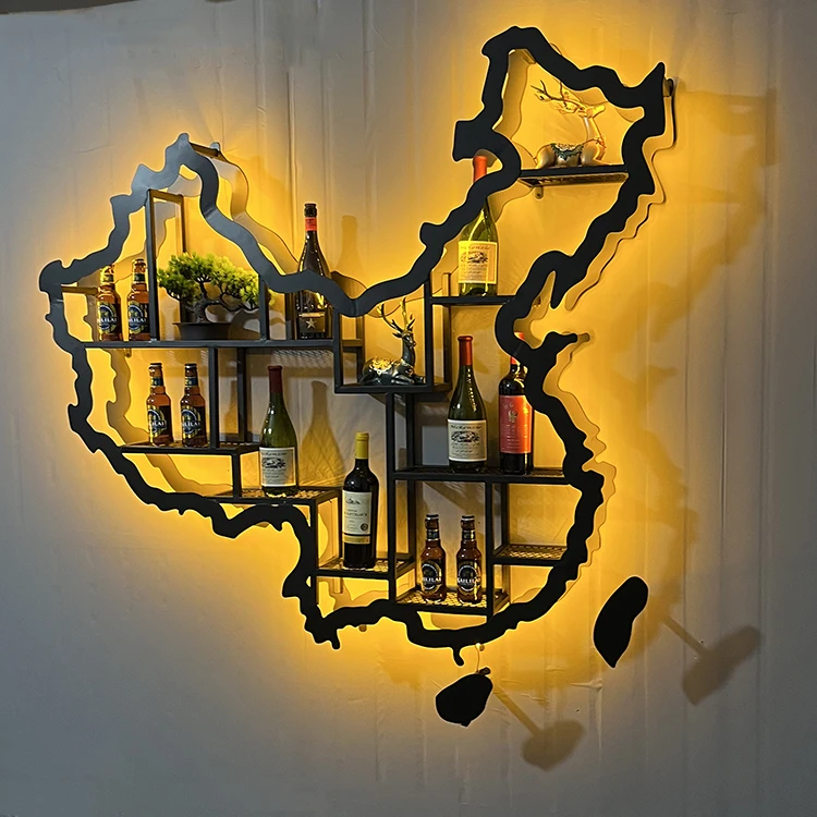 Wine cabinet wall hanging bookshelf wrought iron luminous