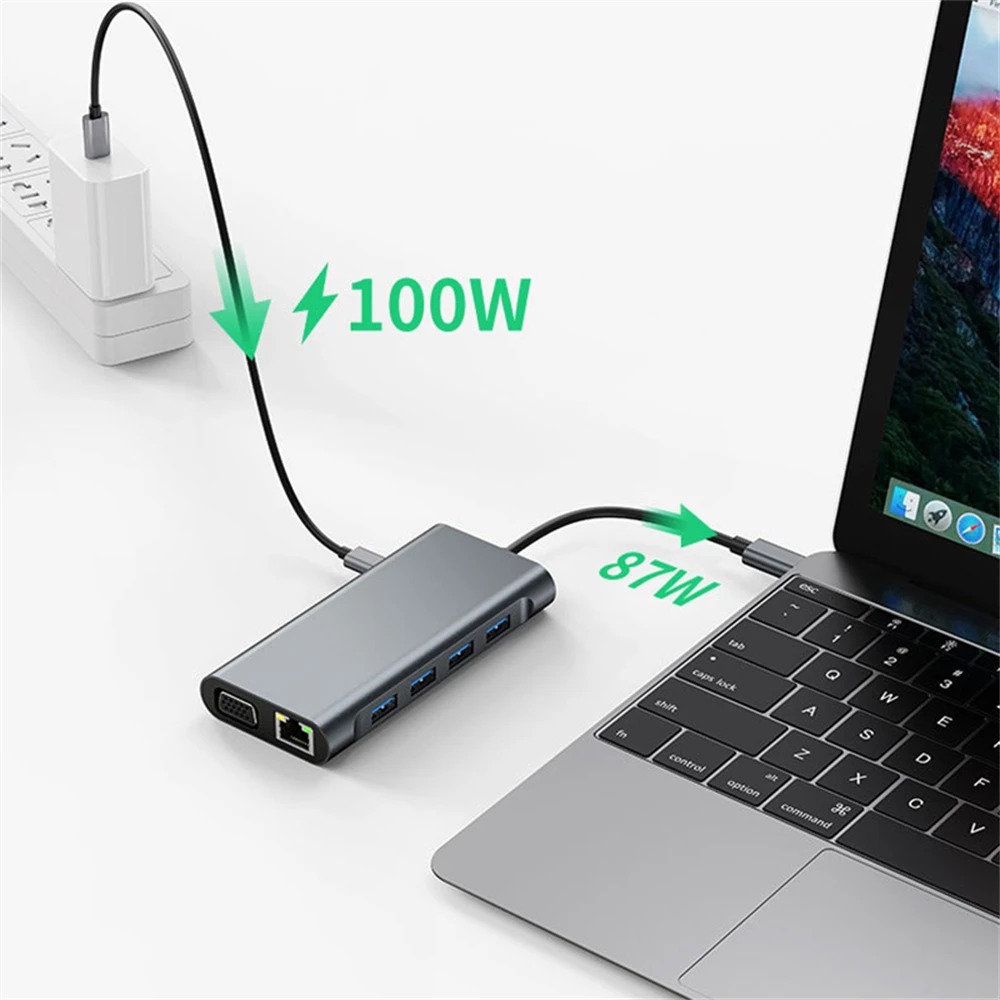 Adaptador Usb tipo c para 4k 11 em Hub Adaptador Compatível com Hdmi Rj45 sd Leitor de Cartão tf Carregamento Rápido pd para Notebook Laptop Computador - Imagem 4