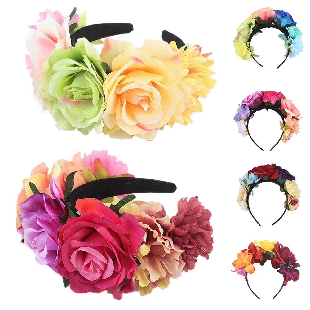 

New Rose Flower Halloween Headband Festival Stretch Floral Head Buckle Wreath Hairband Hair Accessories Headwear Wide Head Hoop