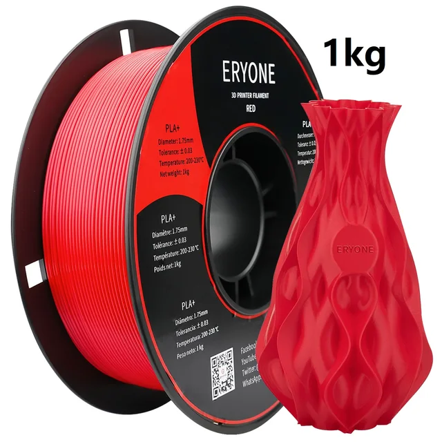 ERYONE Clearance Promotion TPU PLA PLA+ Silk Rainbow Ultra Silk 3D Printing Filament 1KG/0.5KG For FDM 3D Printer Fast Shipping PLA plus Red