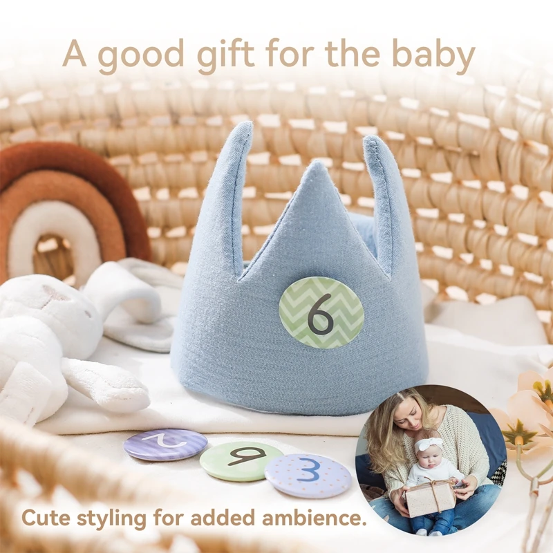 Baby Birthday Party Hat Set Cotton Soft Crown Hat Infant Milestone Birthday Party Photography Props Kids Grow Commemorate Gifts 3