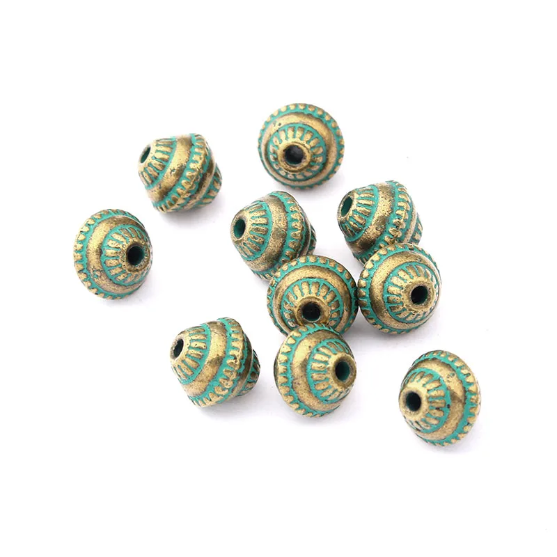 

10Pcs Zinc Alloy Copper Green Double Cone Beads Ethnic Style Loose Spacer Bead for DIY Bracelet Necklace Jewelry Making Supplies
