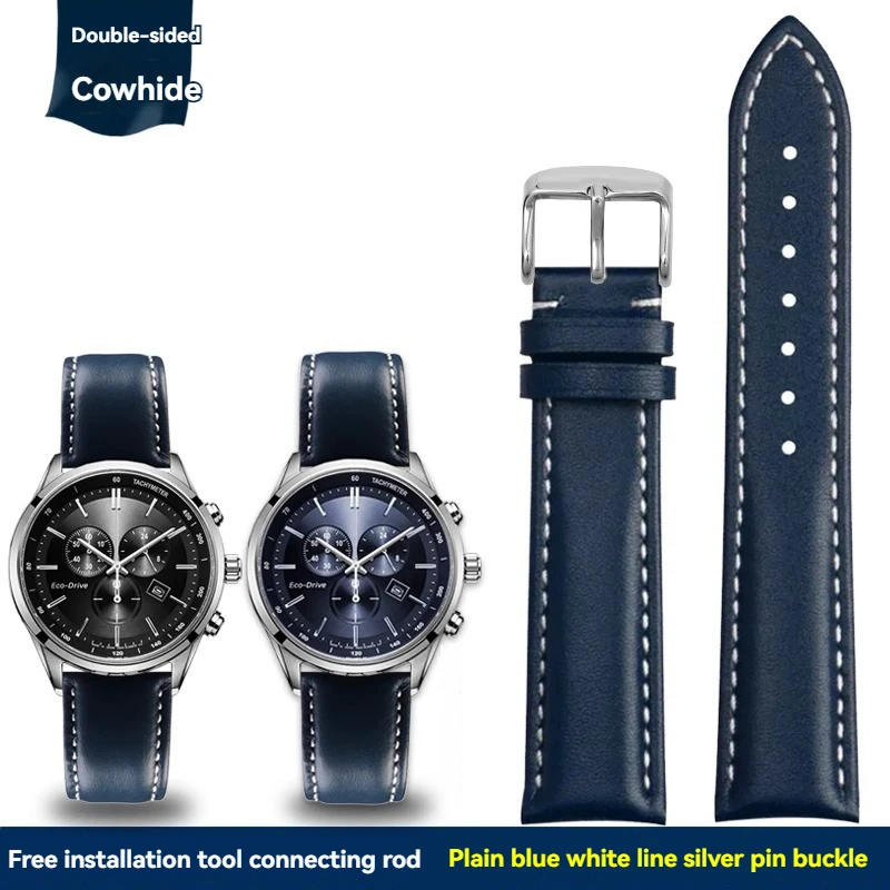 thumbnail image 1 of Correa de piel de vaca para reloj Citizen AT2140 Series AT2140-55L/E CA0615, correa de piel de vacuno para Omega Fossil Longines, pulsera de 20, 21 y 22 mm, color negro y azul, 1 of 5