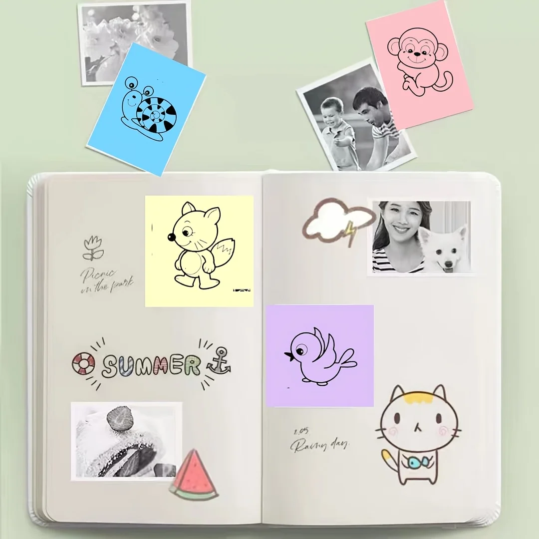 Self-Adhesive Thermal Paper Set - Mini Portable Hot-Sensitive Printer with Cute Face Design, No Printer Needed, 57x25mm