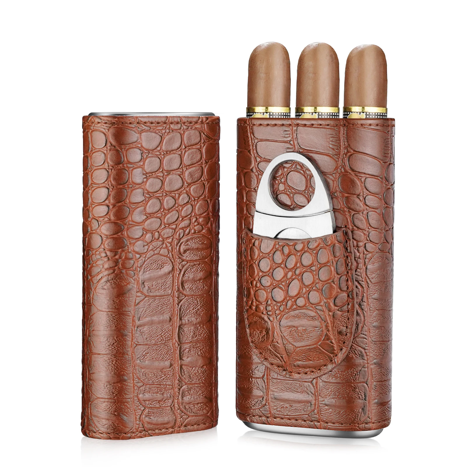 

Cigar Leather Case Portable Classic Cigar Box Travel 3 Slots Holder Cigar Humidor Smoking Accessories With Cigar Cutter Gift