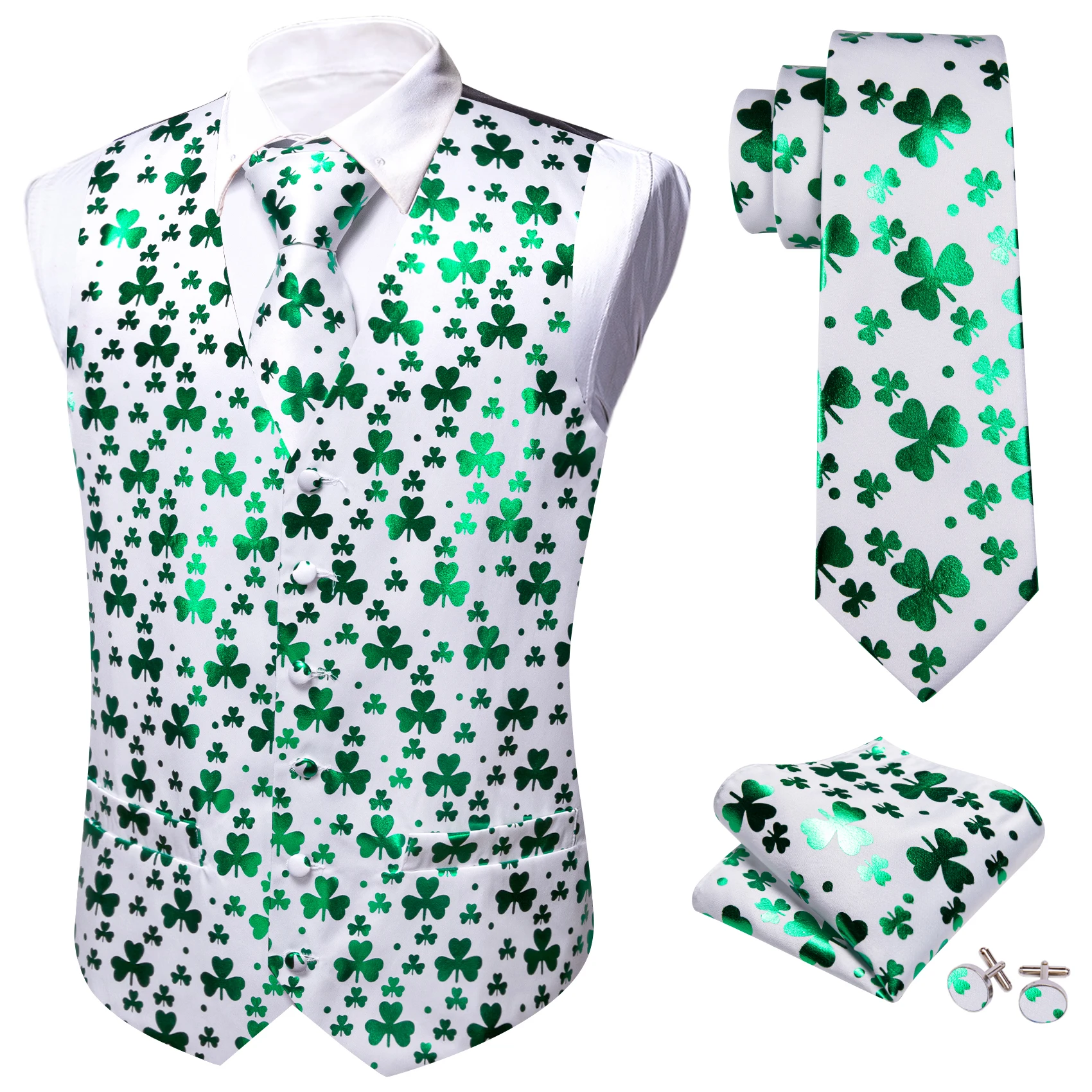 30 Colors Designer Green Vest for Men Clover Paisley Plaid V Neck Waistcoat Tie Set Wedding St.Patrick's Day