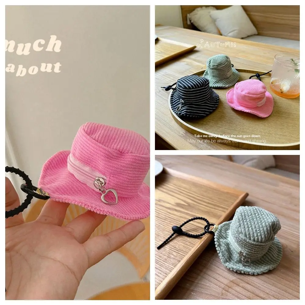 

Corduroy Mini Bucket Hat Coin Purse Bag Pendant Coin Bag Mini Storage Bag Earphone Bag with Keychain Small Wallet Gifts