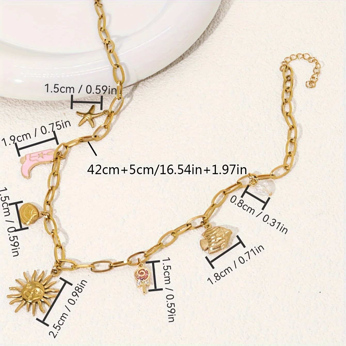 Charm Boots Stainless Steel Starfish Fish Multi-Pendant Necklaces for Women