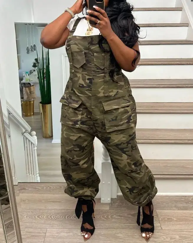 Jumpsuits for Women Fashion Casual Temperament Commuting Summer Autumn New Loose Fitting Camouflage Overalls with Straps Pants
