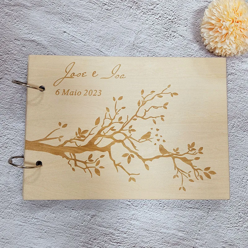 Romantic Wedding Guestbook Personalized Guest Book Wooden Engraved Wedding Album Party Welcome Message Album Bridal
