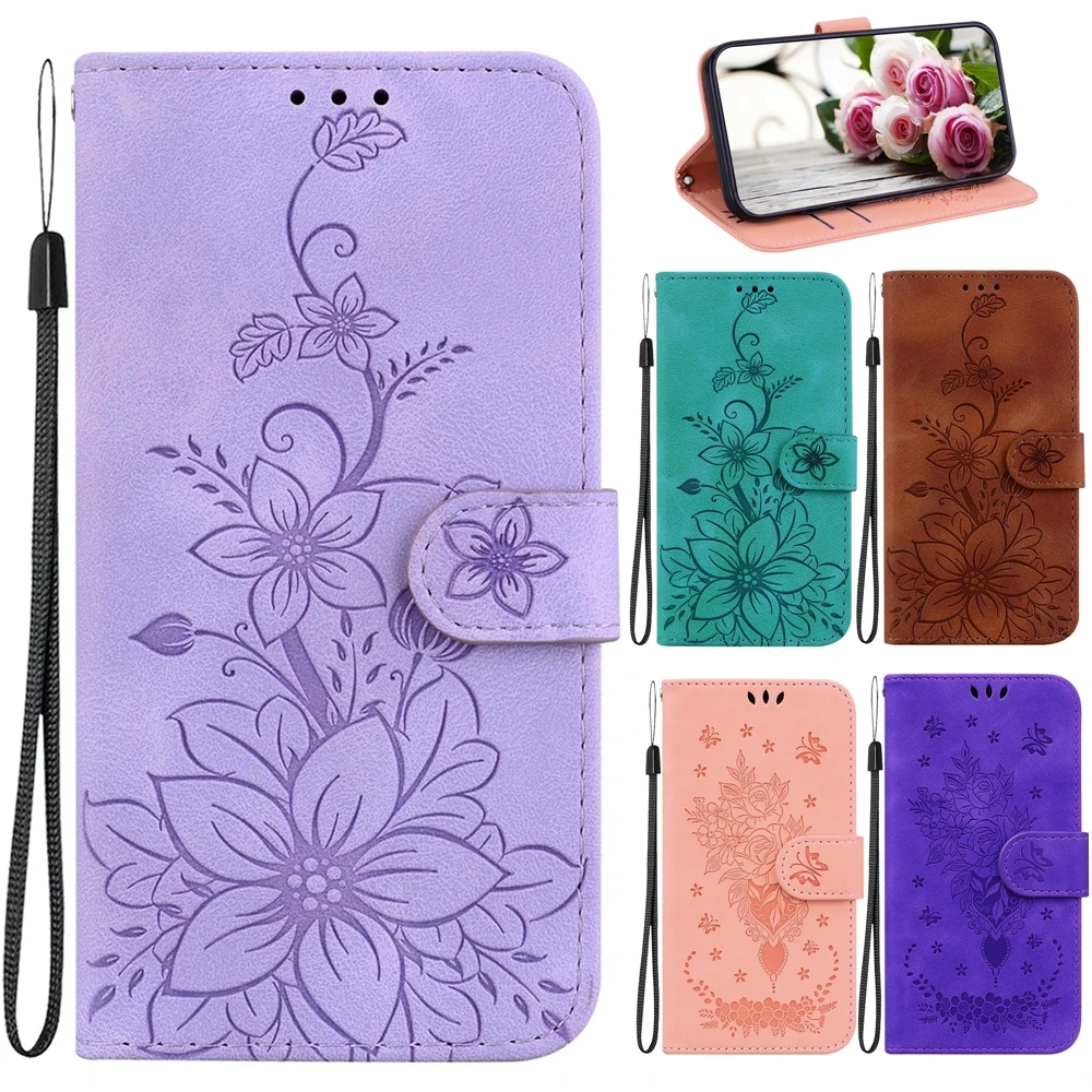 Custodia Per Telefono Per Funda Motorola Moto Edge 40 Neo 30 Pro G Play 4G Power 5G 2024 Custodie 3D Lily Rose Leather Wallet Flip Back Cover