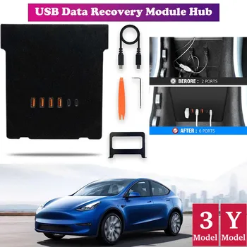 테슬라 모델 3 Y 2021-2023 용 USB 데이터 복구 모듈 허브, USB 포트 4 개, PD 고속 충전 포트 2 개, 35W 65W 수정
