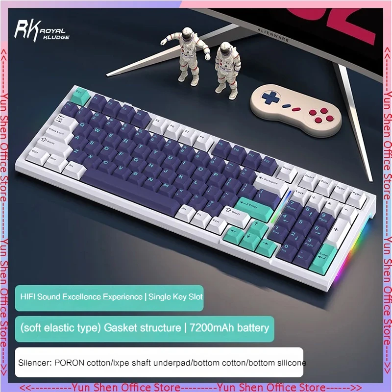 

New Rk R98 Mechanical Keyboard Dynamic Rgb Side Light Three Mode Hot Plug 99 Key Wireless Game Keyboard Christmas Gift