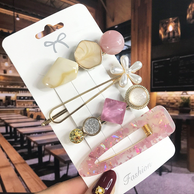 Pearl Crystal Acrylic Hair Clips Set for Women Retro Geometric Barrettes Hairpin Girl Hair Accessories Fashion Jewelry