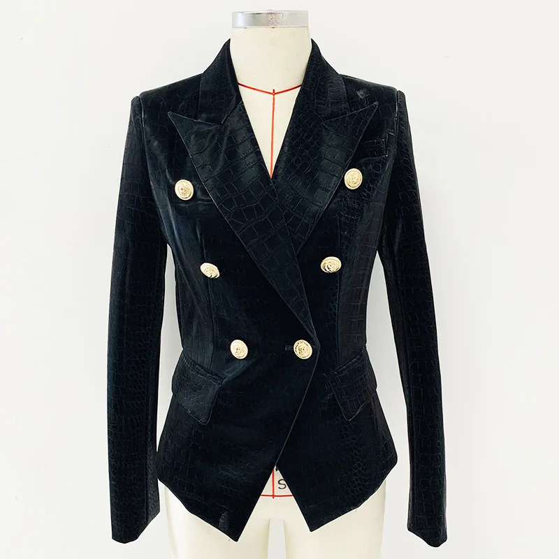 

Autumn And Winter 2022 New Fashion Alligator Pu Lion Head Metal Button Double Breasted Solid Color Slim Fit Women's Suit Jacket