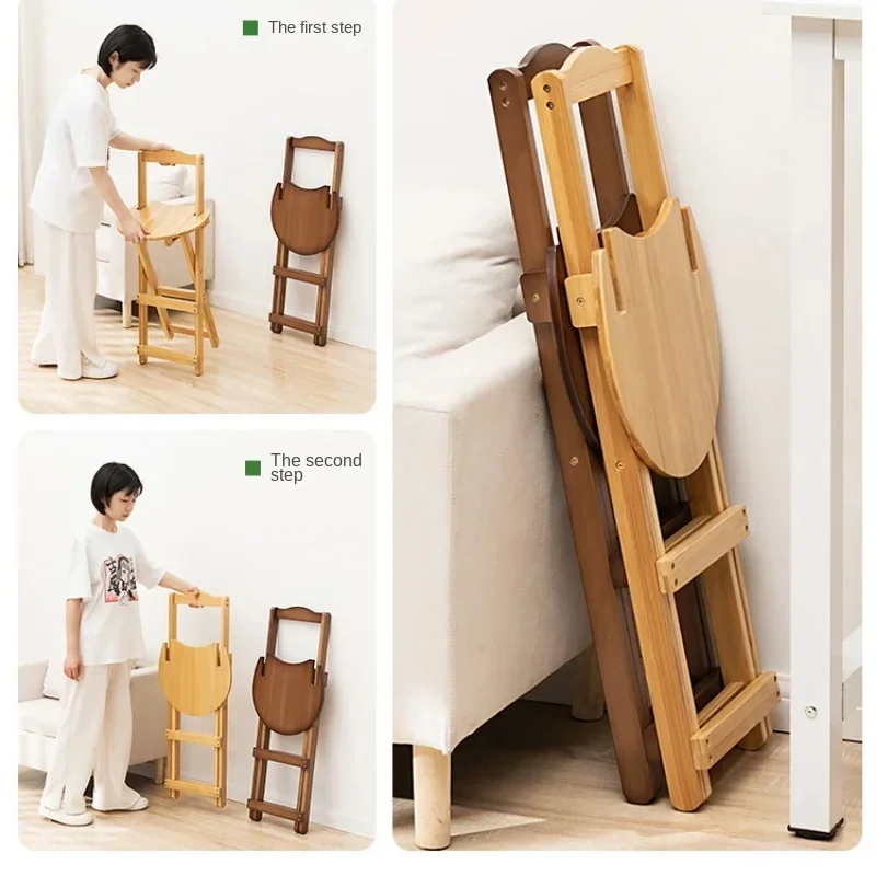 Bamboo Foldable Bar Chair Portable High Counter Stool Space Saving Backrest Nordic Coffee Shop Dining Furniture
