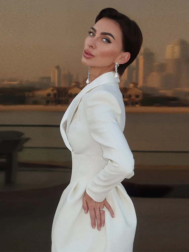 Lapel Waist Cinching Suit Dress Woman Solid Color Long Sleeve Short Elegant Dresses Fashion Versatile Women's New Mini Dresses 6