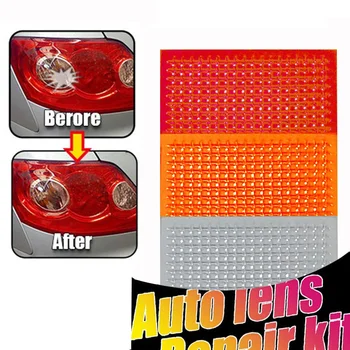 Kit di riparazione per lenti auto per auto Modello di griglia fai-da-te Fari per auto Set di strumenti di riparazione fanali posteriori Luci per auto Pellicola di riparazione per crepe Lucido Rosso Ambra