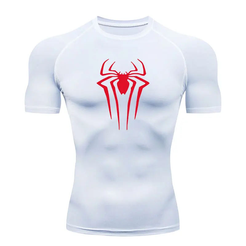 GYM Compression Tshirts Sport Workout Y2K Spider Print T-shirts Mens Running Fitness Tight Summer Sportswear Top Tee 3