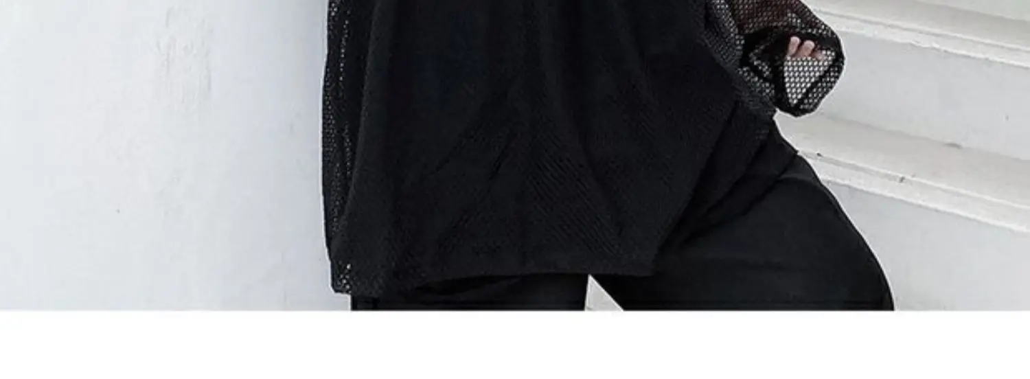 2024 Summer Dark Hollowed Out Mesh Hoodies T-shirt For Men Women Long Sleeves Loose Hooded Mesh Transparent Shirts