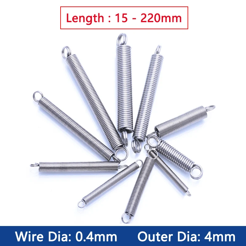 Filo Dia 0.4Mm 304 Acciaio Inossidabile Doppio Gancio Molla Di Tensione Accessori Hardware Diametro Esterno 4Mm Lunghezza 15-220Mm Anello Chiuso