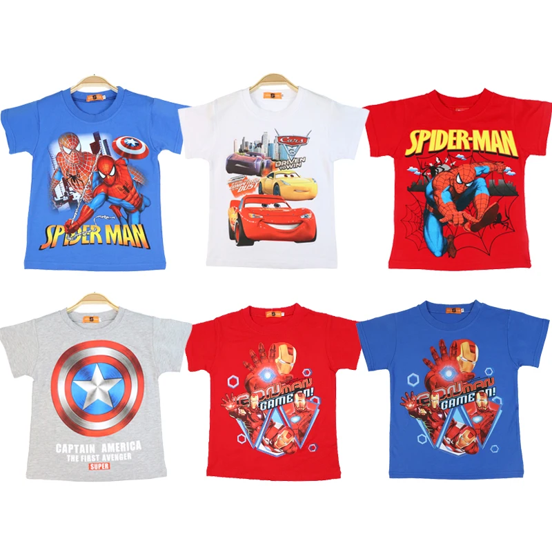 

2023 New Boy T-shirt Summer Short-sleeved Children's Cotton Baby kids Clothes Spiderman McQueen Fashion 3-8 Years Old