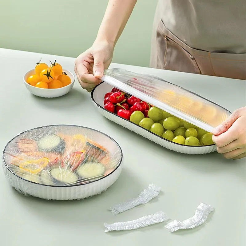 Disposable Food Cover Elastic Plastic Wrap Food Grade Lids Fresh Saver Bag Dust Shoe Cover Shower Headgear Bowls Caps