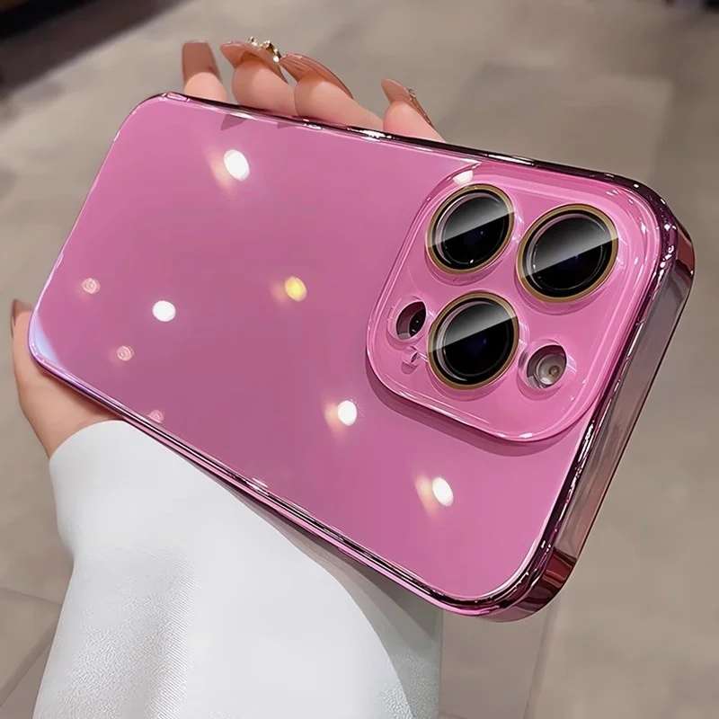 Shockproof Tempered Glass Protective Phone Case with Plating Lens Film and Hard PC Bumper